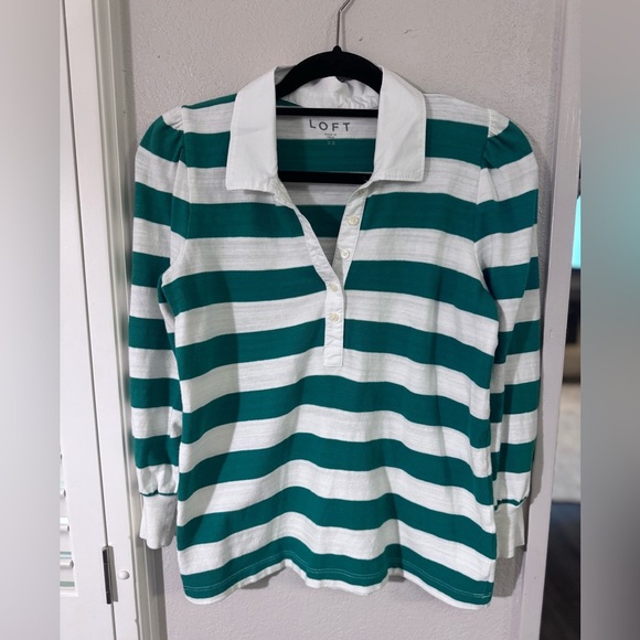 LOFT Green and White Striped Blouse - Picture 7 of 8